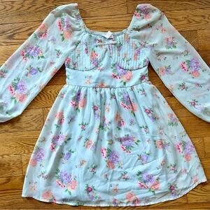 Floral Puff Sleeve Dress – Tween Girls Size L 🌸✨